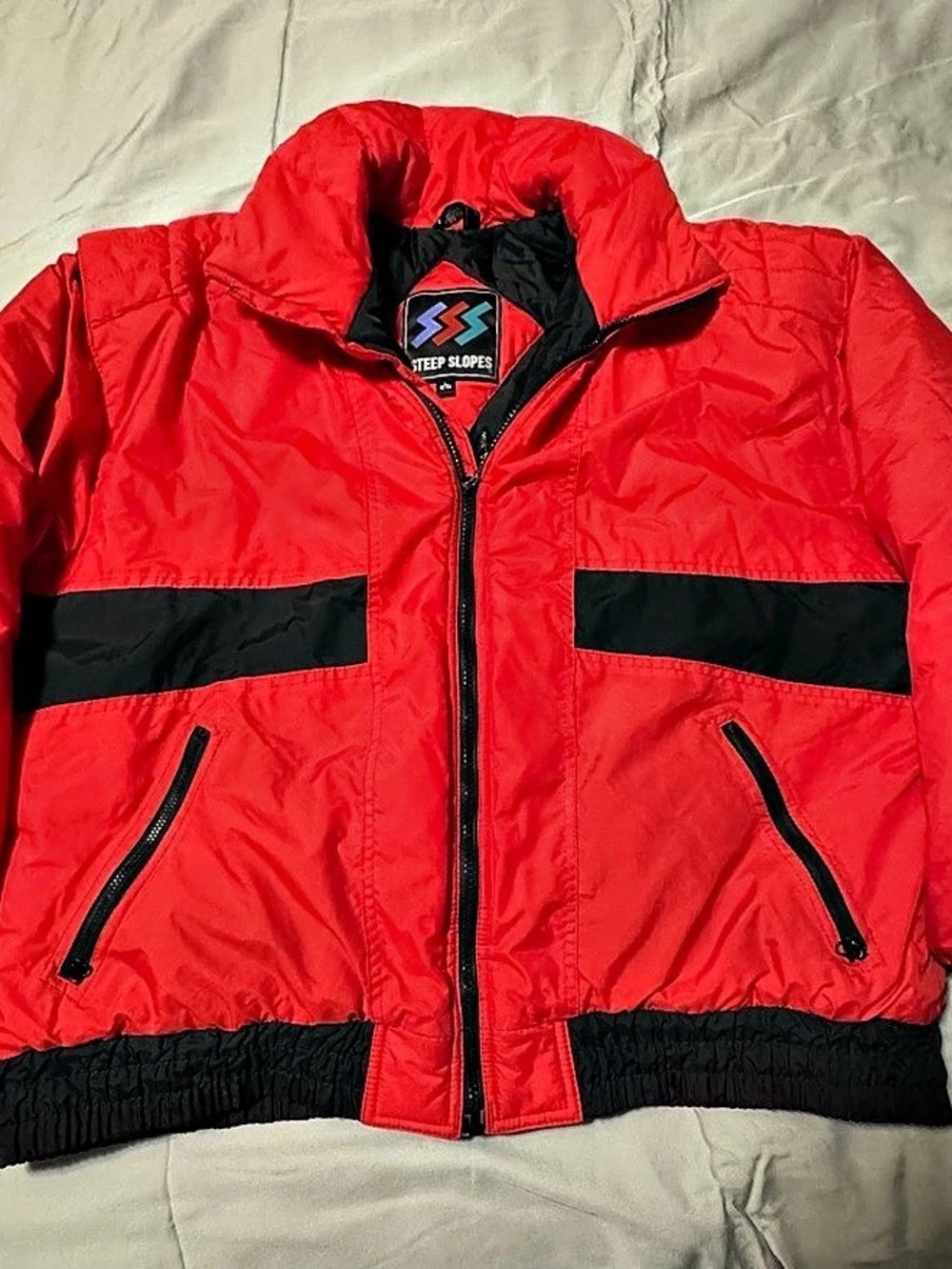 Steep Slopes Large Red Black Insulated Ski Jacket Missing Zipper Pull